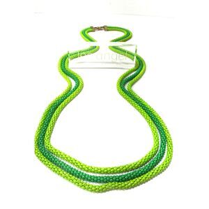 Neiman Marcus Lee Angel Women's Mesh Dot Enamel 3 Layer Necklace NWT 298 GREEN
